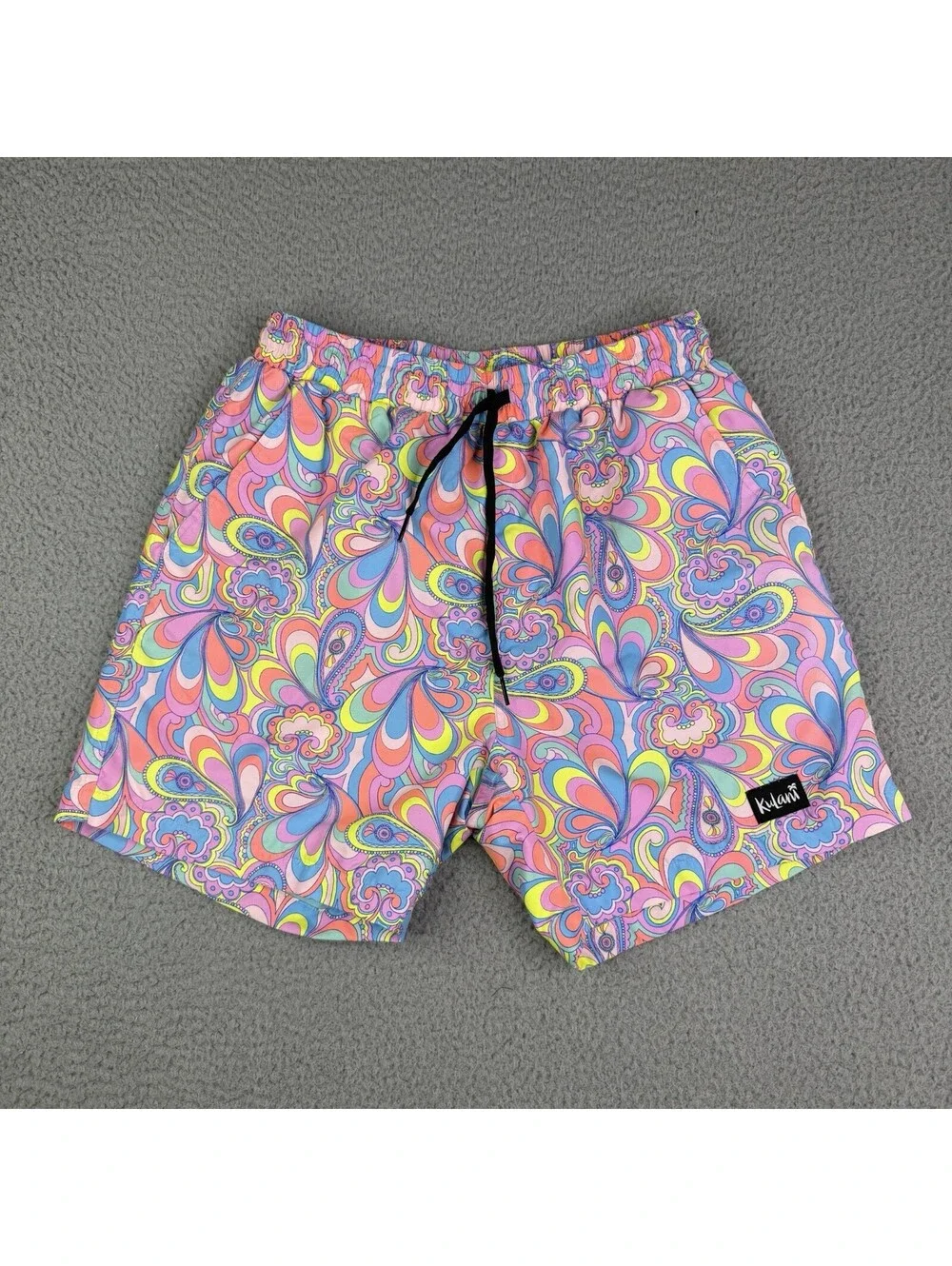 Kulani Kinis Men's Small Tropical Swim Trunks Colorful Groovy Floral Lined